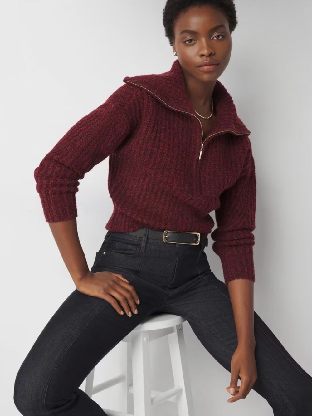 White House Black Market Half-Zip Boucle Sweater new with tags